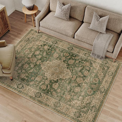 4x6 Green Retro Floral Washable Area Rug - Image 3