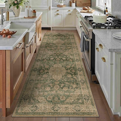 3x8 Green Retro Floral Washable Runner Rug - Image 3