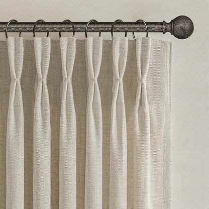 Floor to Ceiling Light Flax Linen Curtains 120 Inches Long 2 Panels Set - Image 2