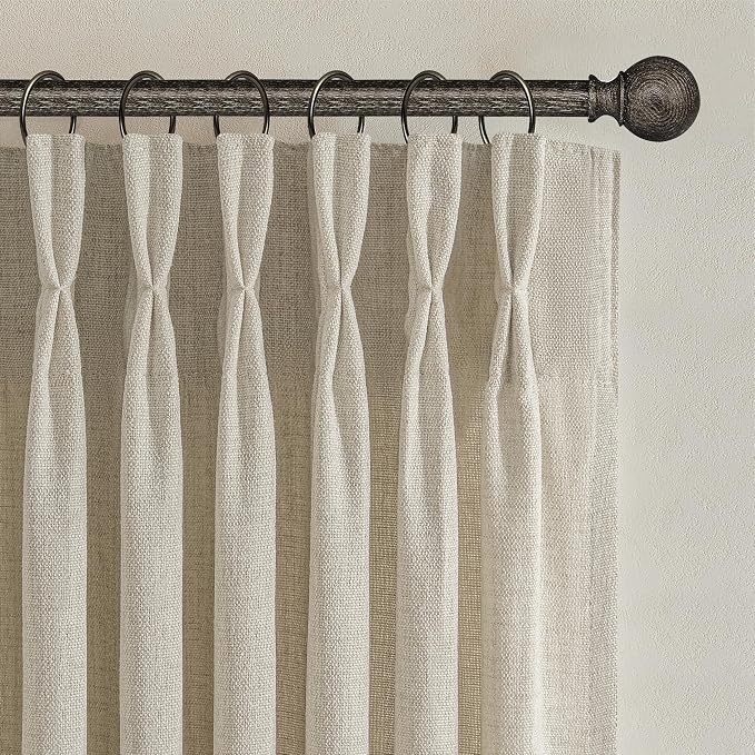 Warm Beige Extra Wide 70 Inch Pinch Pleated Natural Linen Curtains 84 Inch - Image 7