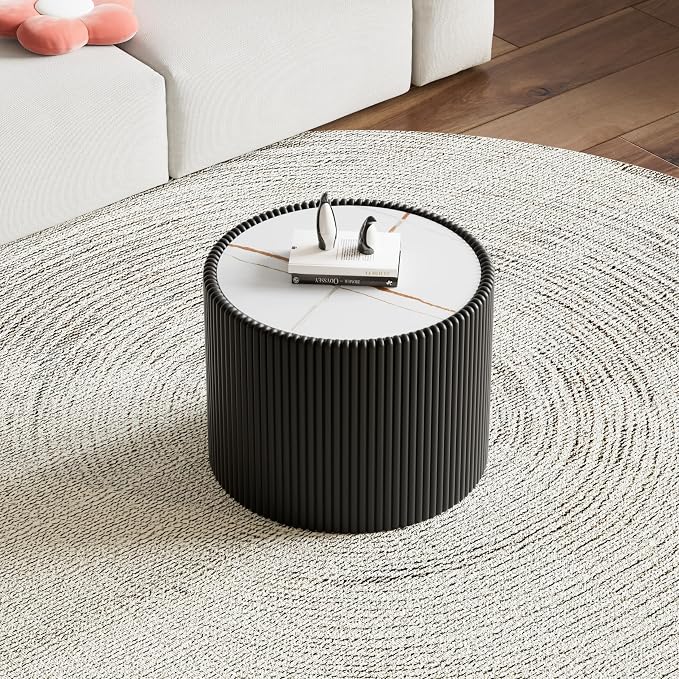 SSLine Round Drum Coffee Table Set of 2 Modern Sintered Stone Top Nesting - Image 5