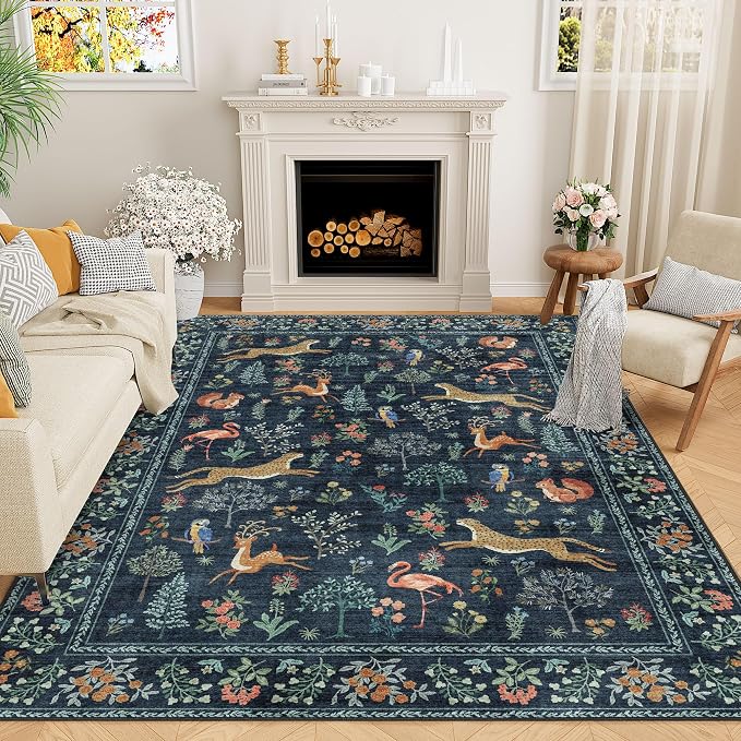DUKINO 6x9 Area Rug, Washable Animal Living Room Rug Non Slip, Low Pile by DUKINO