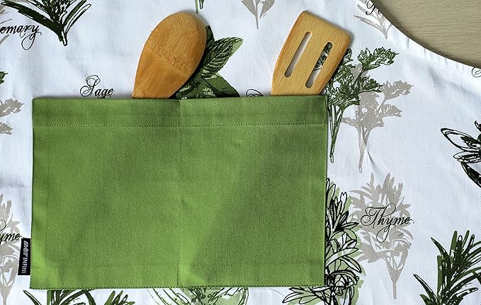AMOUR INFINI Aprons for Women Adjustable Strap with Waist Ties Aprons for Baking, Cooking, Gardening Cotton Washable, Reusable Spring Apron (27.5 x 33 Inches - Herb Garden)
