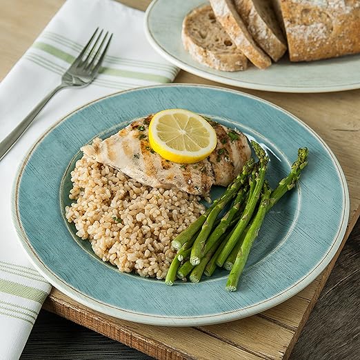 Carlisle FoodService Products Grove Reusable Plastic Plate Dinner Plate with Wide Rim for Home and Restaurant, Melamine, 11 Inches, Aqua, (Pack of 12)