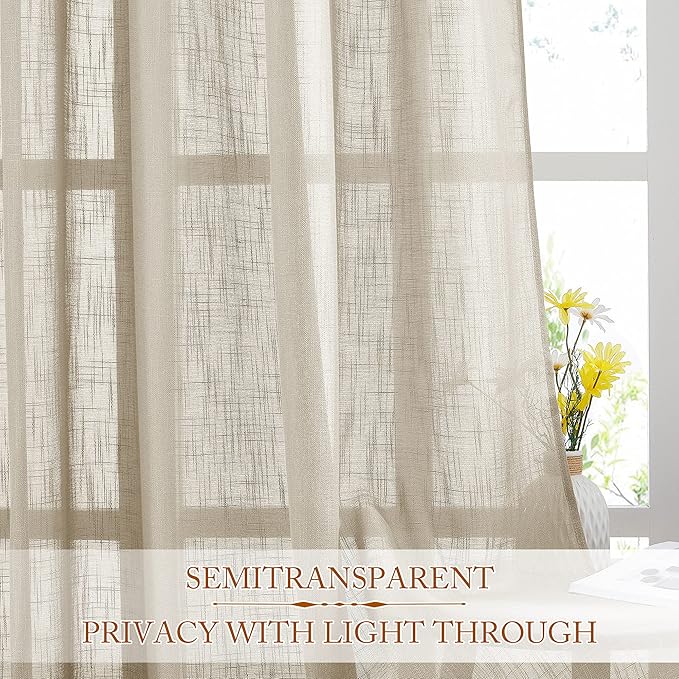 NICETOWN Privacy Linen Sheer Curtains, Rod Pocket & Back Tab Elegant Vertical - Image 3