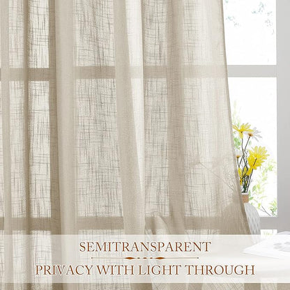 NICETOWN Privacy Linen Sheer Curtains, Rod Pocket & Back Tab Elegant Vertical - Image 3