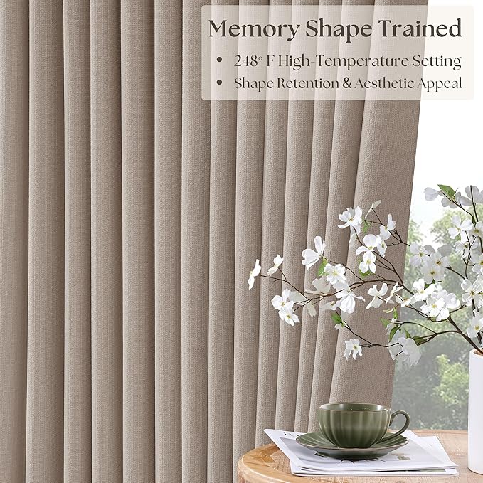 Burlywood Birch Pleated Linen Blackout Curtains 112 Inches Long | Pinch Pleat - Image 5