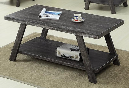 Contemporary Wood Coffee Table 48 in, Charcoal Living Room Table - Image 3