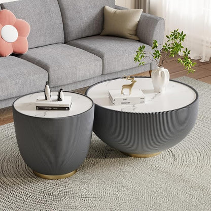 Round Marble Coffee Table Set of 2, 2 Piece White Coffee Table and End Table - Image 3