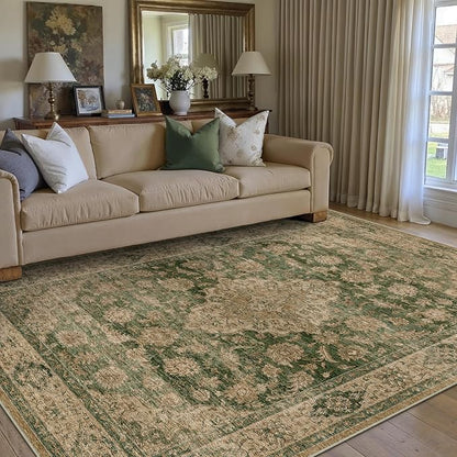 5x7 Green Retro Floral Washable Area Rug - Image 3
