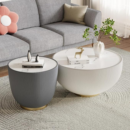 Henf Marble Round Side Table, 19.7" Fluted End Table - Image 6