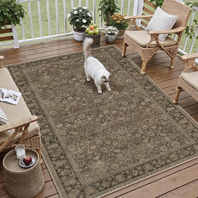 3x5 Brown Linen Look Washable Area Rug by HUGEAR