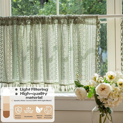 Sutuo Home Sage Green Sheer Boho Short Curtains Valance - Image 4