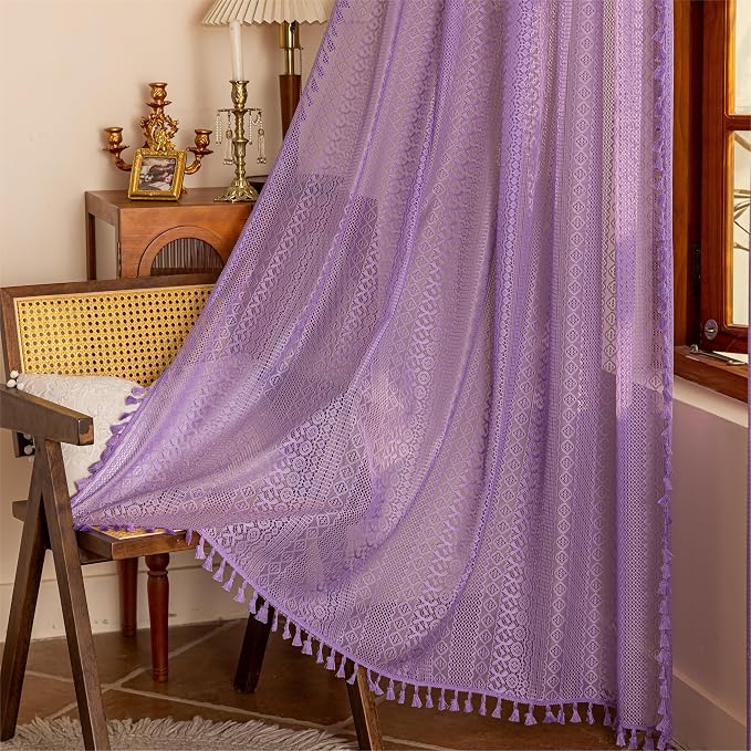 Sutuo Home Lavendar Boho Lace Curtains 96 inches 2 Panels Long - Image 8