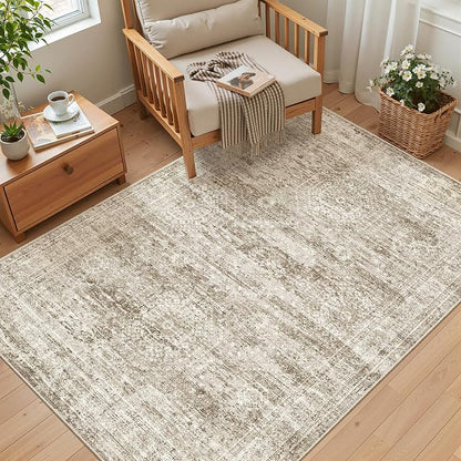 Soalmost 3x5 Rugs Non-Slip, Small Washable Kitchen Entryway Area Rug Brown | - Image 3