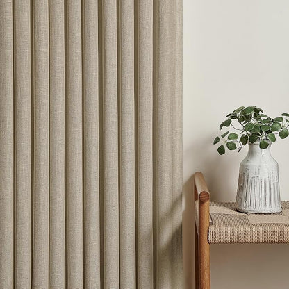 Dark Flax Linen Pinch Pleat Light Filter Curtains 120 Inches Long 2 Panels | - Image 9