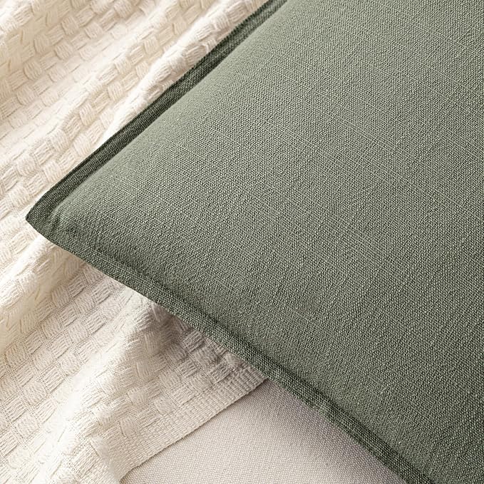MIULEE Decorative Linen Euro Sham Pillow Covers 24x24 Inch Olive Green | Boho - Image 2