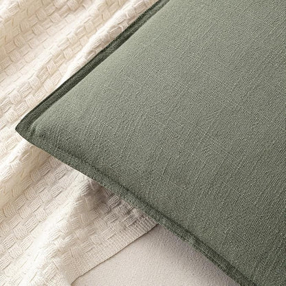 MIULEE Decorative Linen Euro Sham Pillow Covers 24x24 Inch Olive Green | Boho - Image 2