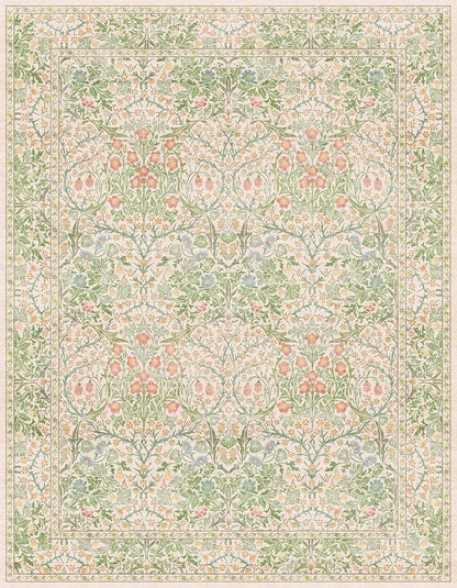 Light Beige Green Floral Living Room Rug, 7x9 Washable Area Rug - Image 3