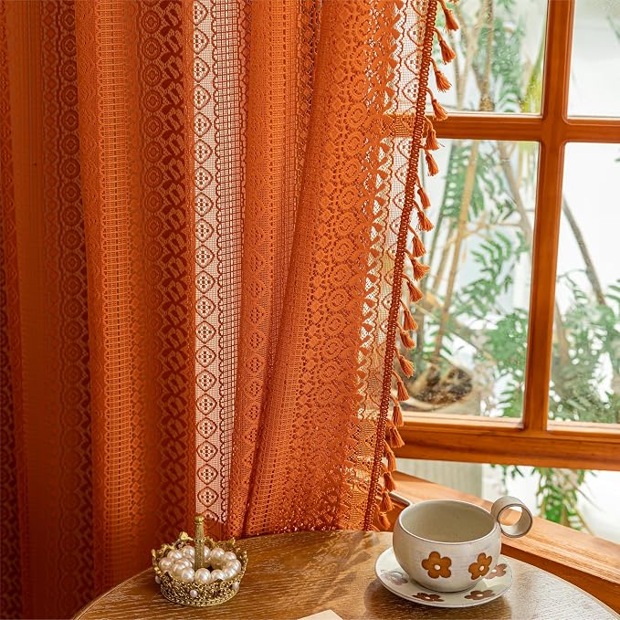 Sutuo Home Terracotta Boho Sheer Curtains 72 inches Long - Image 9