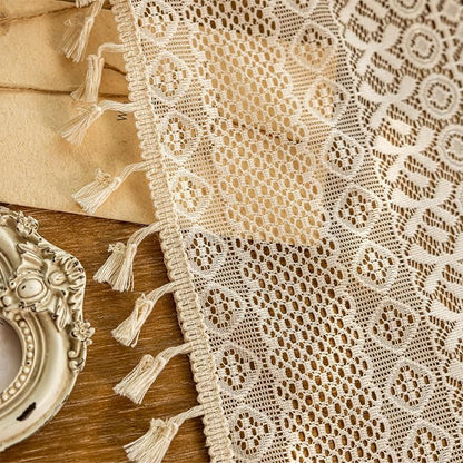 Sutuo Home Beige Lace Boho Curtains 45 Inches 2 Panels, Semi Sheer Small Window - Image 7