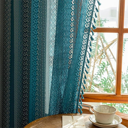 Sutuo Home Boho Lace Teal Curtains 96 inches Long - Image 8