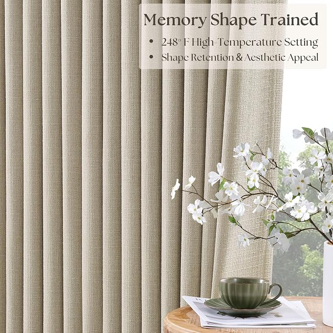 Pinch Pleat Beige 120 Inch Blackout Curtains - Image 5