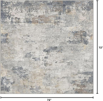 UERMEI Square Area Rugs : Washable 6x6 Neutral Modern Abstract Carpet - Image 2