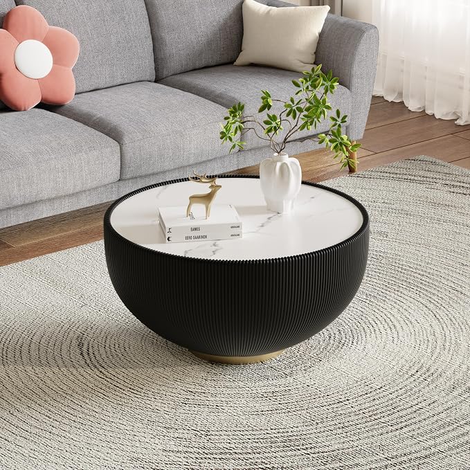 SSLine Bowl-Shape Coffee Table Modern Sintered Stone Top Coffee Table in Black - Image 3