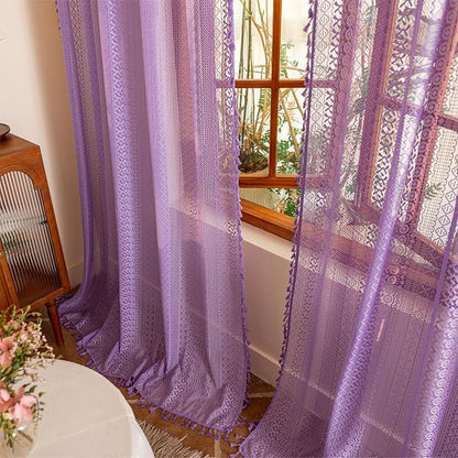 Sutuo Home Lavendar Boho Lace Curtains 96 inches 2 Panels Long by SutuoHome
