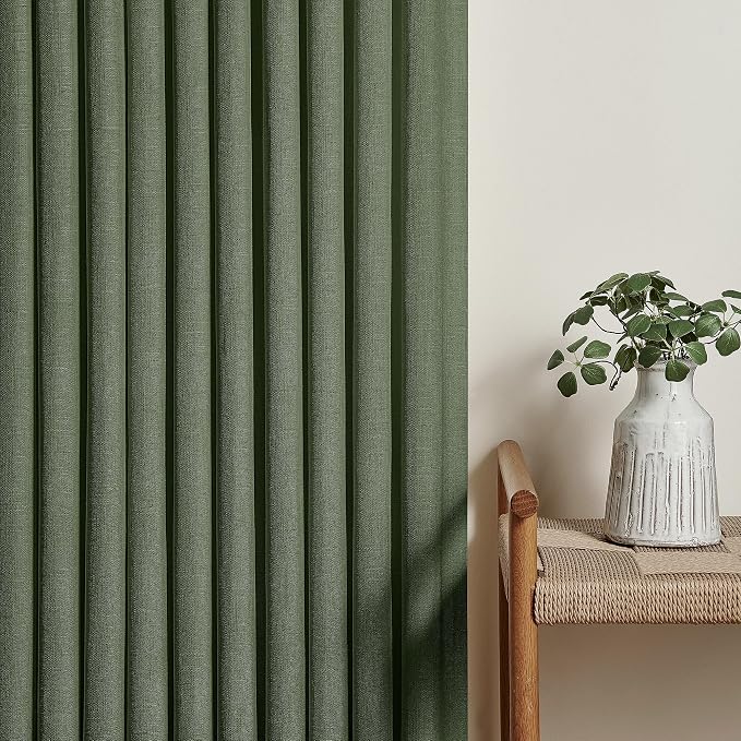 Farmhouse Linen Blend Pleated Olive Green Curtains 102 Inches Long 2 Panels | - Image 8