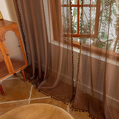 Sutuo Home Dark Coffee Boho Lace Curtains 108 inches Long by SutuoHome