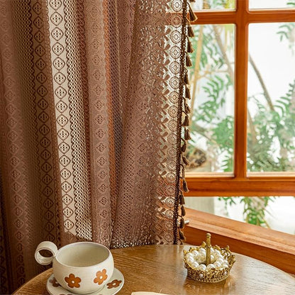 Sutuo Home Dark Coffee Boho Lace Curtains 72 inches Long - Image 9