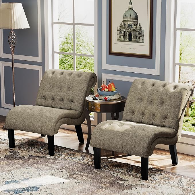 Accent Chairs Set of 2 Modern Armless Living Room Bedroom Side Chairs Button by lightupyourlife