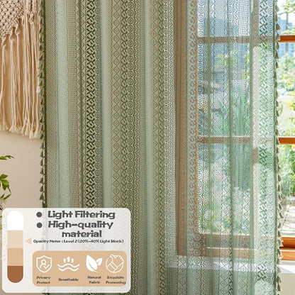 Sutuo Home Sage Green Boho Lace Curtains 2 Panels - Image 4