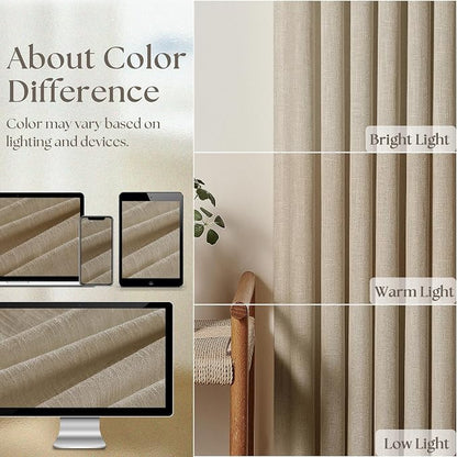 Pleated Linen Semi Sheer Grey Beige Memory Shaped Curtains 90 Inches Long | - Image 4