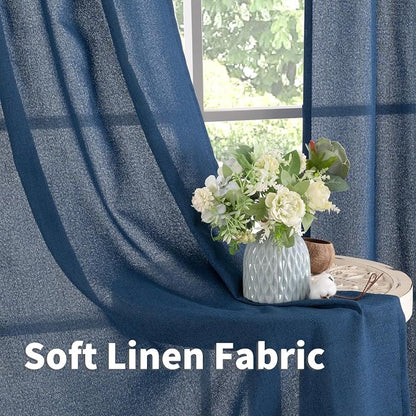 YoungsTex Navy Blue Linen Kitchen Window Curtains 40 Inch Length, Short Light - Image 5
