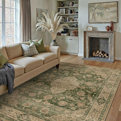 6x9 Green Retro Floral Washable Area Rug - Image 3