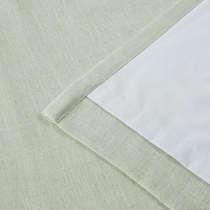 Vision Home Soft Green Pinch Pleated Full Blackout Curtains Linen Blended Room - Image 6