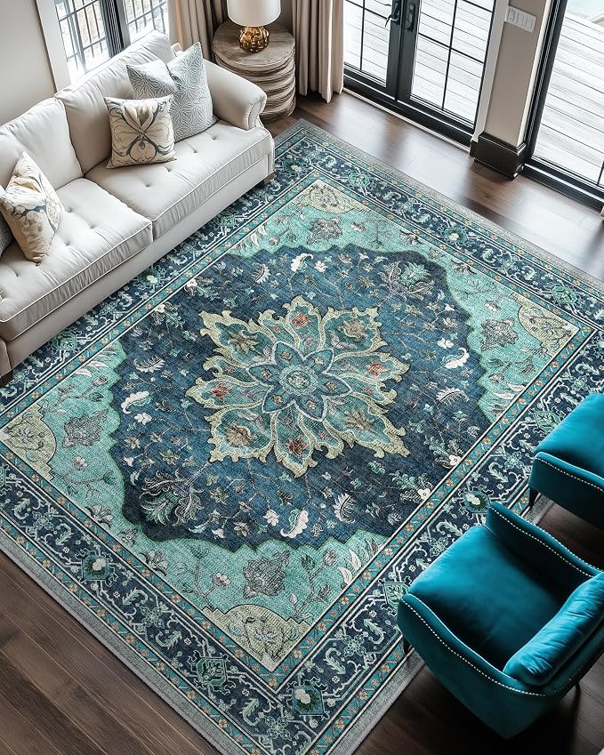 RELEANY Washable Area Rug, Teal | Non-Slip, Water Repellent, Pet Friendly - Image 5