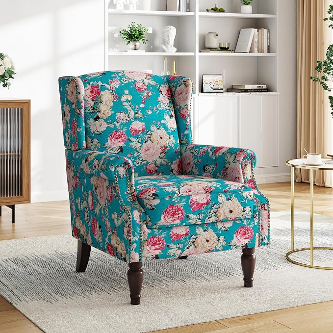 Pia Ricco Set of 2 Floral Accent Chairs, High Back Upholstered Armchairs - Image 7