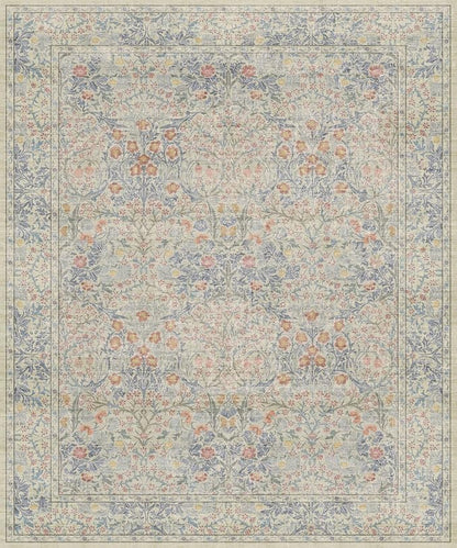 Vintage Washable Beige Blue 10x12 Rug - Image 3