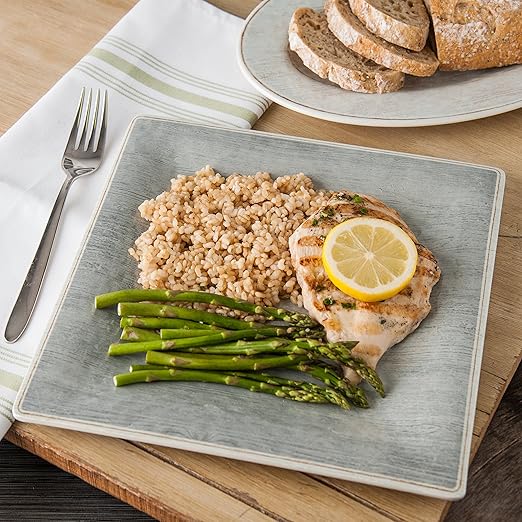 Carlisle FoodService Products Grove Reusable Plastic Plate Square Plate with Rim for Home and Restaurant, Melamine, 10.5 Inches, Smoke, (Pack of 12)