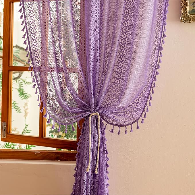 Sutuo Home Lavendar Boho Lace Curtains 72 inch Lengh - Image 2