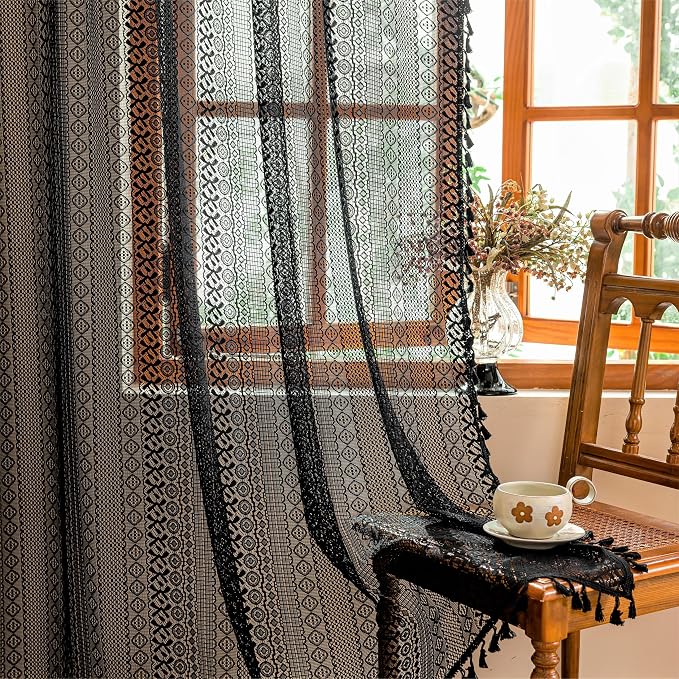 Sutuo Home Black Boho Lace Curtains 96 inches long - Image 7