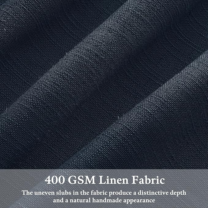 96 Inches Pinch Pleated Semi Sheer Memory Shaped Navy Thick Linen Curtains | - Image 3