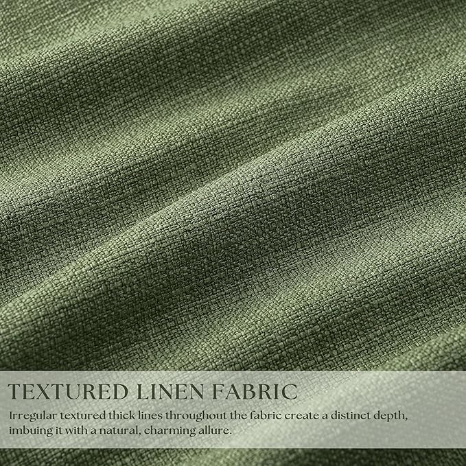 84 Inch Olive Green Linen Pinch Pleated Blackout Curtains Dual Layer | 100% - Image 3