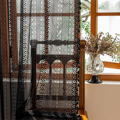 Sutuo Home Black Boho Lace Curtains 96 inches long by SutuoHome