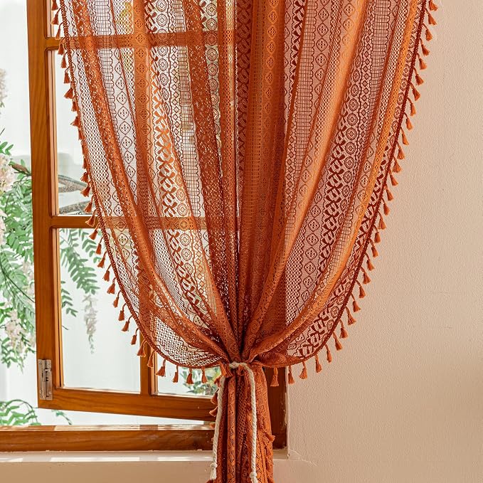 Sutuo Home Sheer Lace Boho Curtains 2 Panels - Image 4