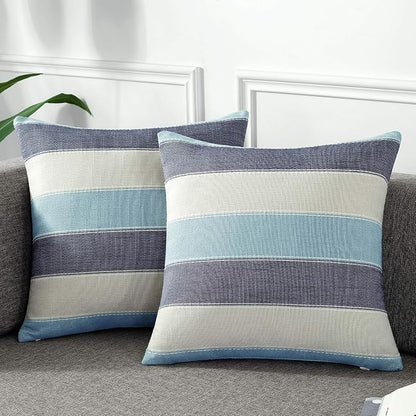 AmHoo Pack of 2 Farmhouse Stripe Check Throw Pillow Covers Set Case Cotton by AmHootextile